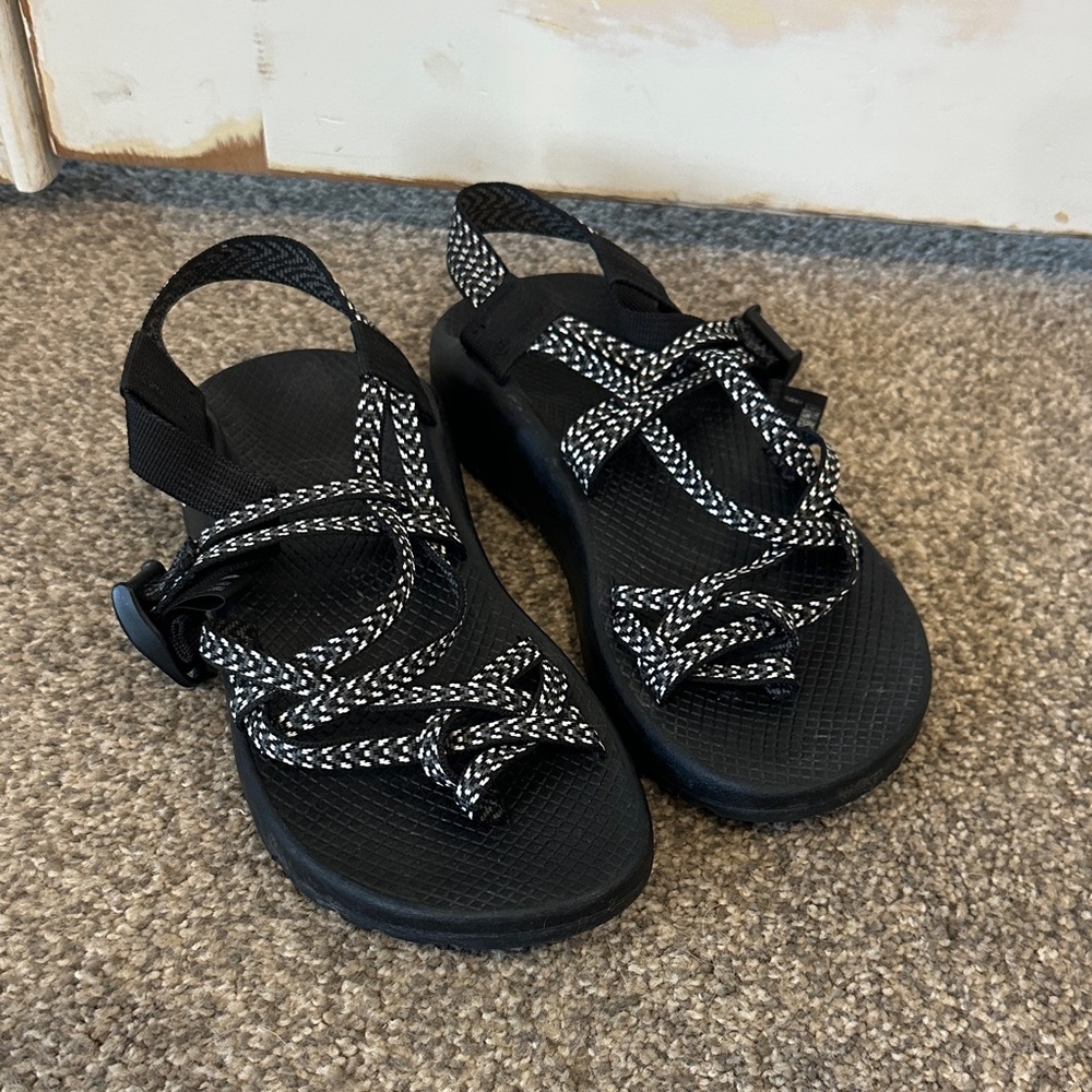 Chaco's Black Sandals with Black-and-White Braided Straps